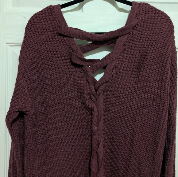 Derek Heart Open Cardigan L Overiszed Purple Lace-up Back - Picture 5 of 6